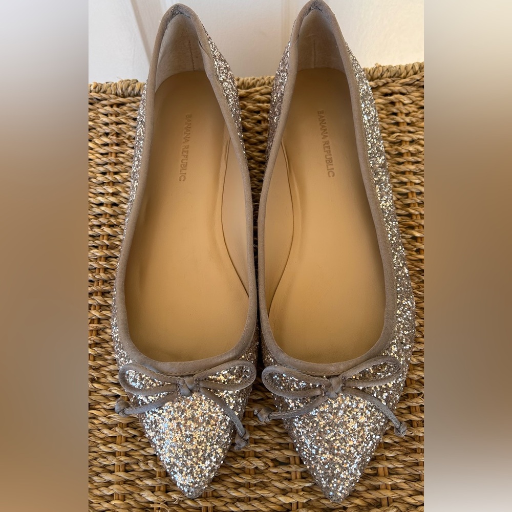 Banana Republic Robin Glitter Ballet Flats Bows Pointy Size 9